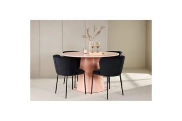 Spisegruppe Lanzo Rund 120 cm Rosa med 4 stk Edina Stoler Svart - Svart - Møbler - Bord - Spisegruppe