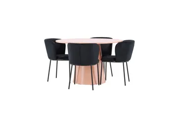 Spisegruppe Lanzo Rund 120 cm Rosa med 4 stk Edina Stoler Svart - Svart - Møbler - Bord - Spisegruppe