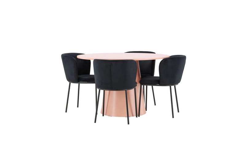 Spisegruppe Lanzo Rund 120 cm Rosa med 4 stk Edina Stoler Svart - Svart - Møbler - Bord - Spisegruppe