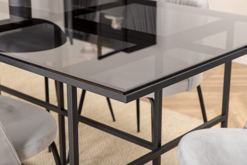 Spisegruppe Leria 200 cm inkl. 6 Foyos stoler - Glass/Svart/Grå - Møbler - Bord - Spisegruppe