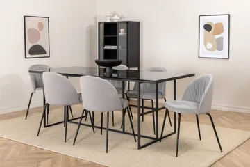 Spisegruppe Leria 200 cm inkl. 6 Foyos stoler - Glass/Svart/Grå - Møbler - Bord - Spisegruppe