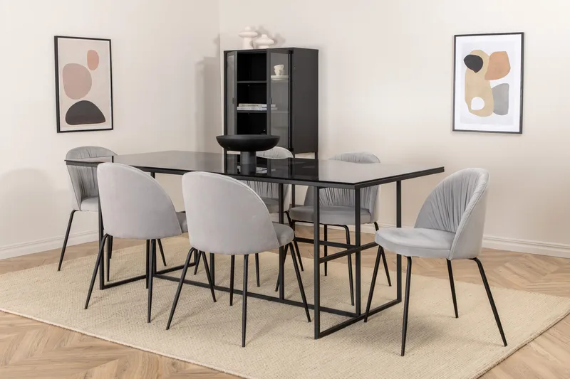 Spisegruppe Leria 200 cm inkl. 6 Foyos stoler - Glass/Svart/Grå - Møbler - Bord - Spisegruppe