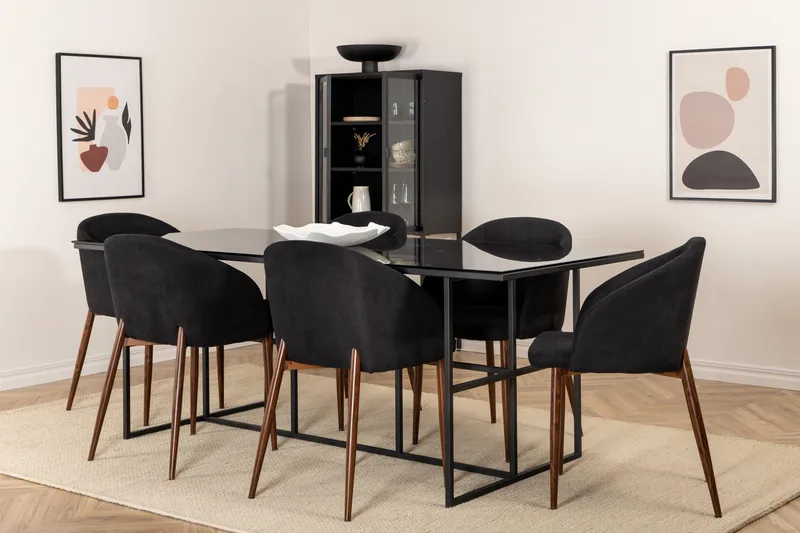 Spisegruppe Leria 200 cm inkl. 6 Kullersbro stoler - Glass/Svart/Brun - Møbler - Bord - Spisegruppe