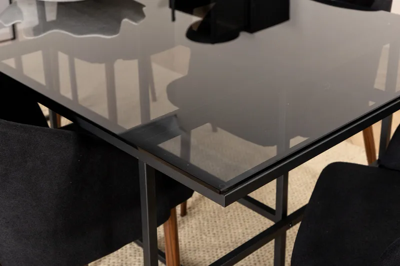 Spisegruppe Leria 200 cm inkl. 6 Kullersbro stoler - Glass/Svart/Brun - Møbler - Bord - Spisegruppe