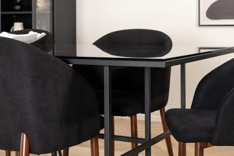 Spisegruppe Leria 200 cm inkl. 6 Kullersbro stoler - Glass/Svart/Brun - Møbler - Bord - Spisegruppe