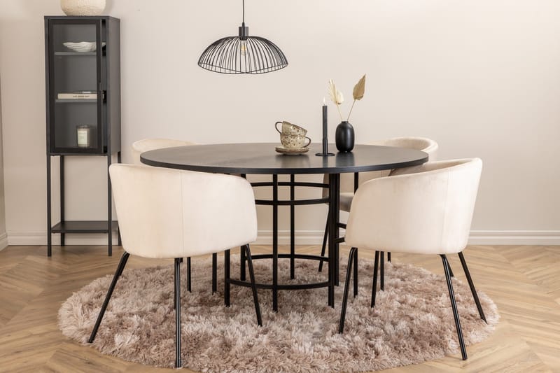 Spisegruppe Möbelfashion Copenhagen spisegruppe 140 cm rund med 4 Berit-stoler Beige/Svart - Møbler - Bord - Spisegruppe