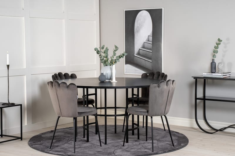 Spisegruppe Möbelfashion Copenhagen spisegruppe 140 cm rund med 4 Limhamn-stoler Svart/grå - Møbler - Bord - Spisegruppe