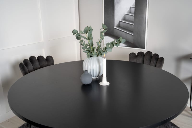 Spisegruppe Möbelfashion Copenhagen spisegruppe 140 cm rund med 4 Limhamn-stoler Svart/grå - Møbler - Bord - Spisegruppe