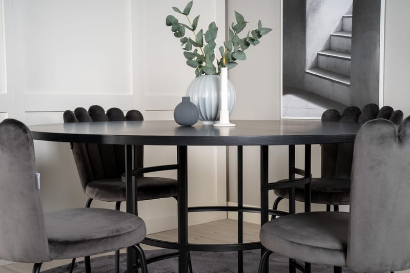 Spisegruppe Möbelfashion Copenhagen spisegruppe 140 cm rund med 4 Limhamn-stoler Svart/grå - Møbler - Bord - Spisegruppe