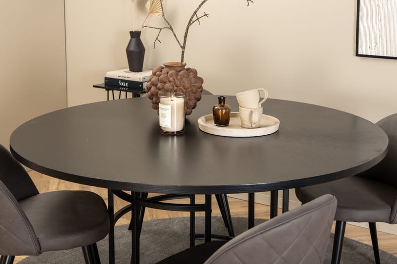 Spisegruppe Möbelfashion Copenhagen spisegruppe 140 cm rund med 4 Velvet-stoler Svart/grå - Møbler - Bord - Spisegruppe