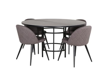Spisegruppe Möbelfashion Copenhagen spisegruppe 140 cm rund med 4 Velvet-stoler Svart/grå - Møbler - Bord - Spisegruppe