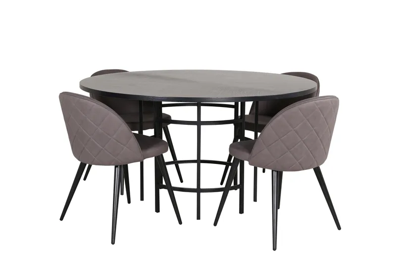 Spisegruppe Möbelfashion Copenhagen spisegruppe 140 cm rund med 4 Velvet-stoler Svart/grå