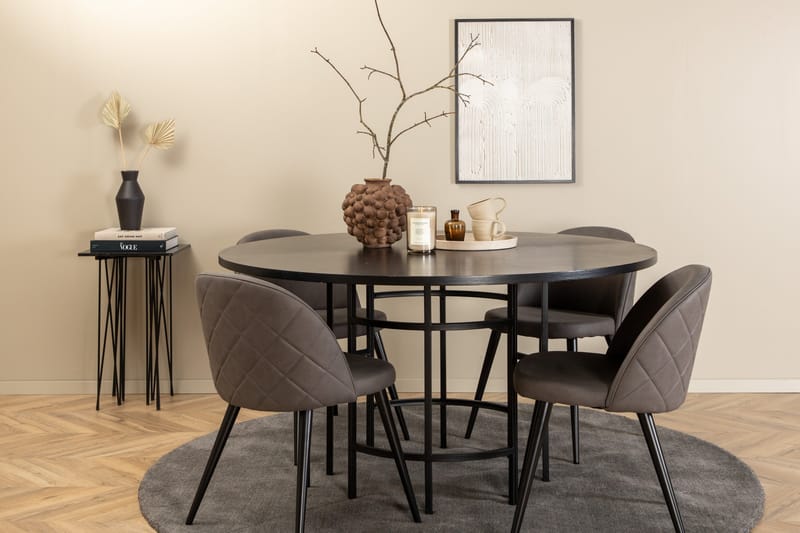 Spisegruppe Möbelfashion Copenhagen spisegruppe 140 cm rund med 4 Velvet-stoler Svart/grå - Møbler - Bord - Spisegruppe