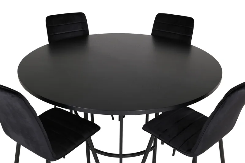 Spisegruppe Möbelfashion Copenhagen spisegruppe 140 cm rund med 4 Windu Lyx-stoler Svart - Møbler - Bord - Spisegruppe