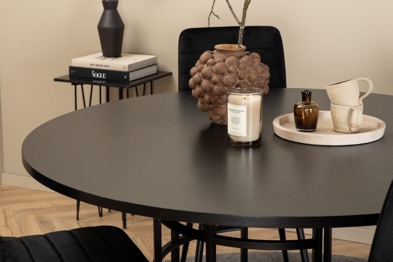 Spisegruppe Möbelfashion Copenhagen spisegruppe 140 cm rund med 4 Windu Lyx-stoler Svart - Møbler - Bord - Spisegruppe