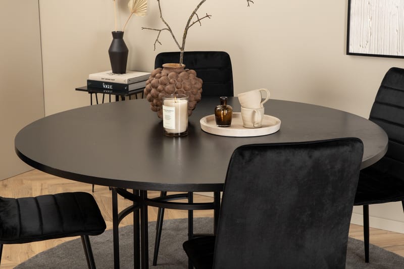 Spisegruppe Möbelfashion Copenhagen spisegruppe 140 cm rund med 4 Windu Lyx-stoler Svart - Møbler - Bord - Spisegruppe