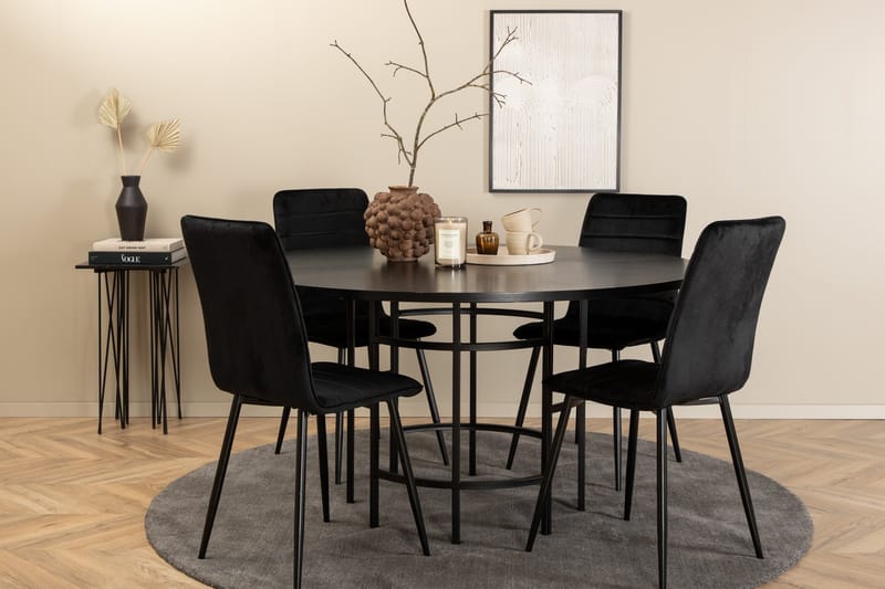 Spisegruppe Möbelfashion Copenhagen spisegruppe 140 cm rund med 4 Windu Lyx-stoler Svart - Møbler - Bord - Spisegruppe