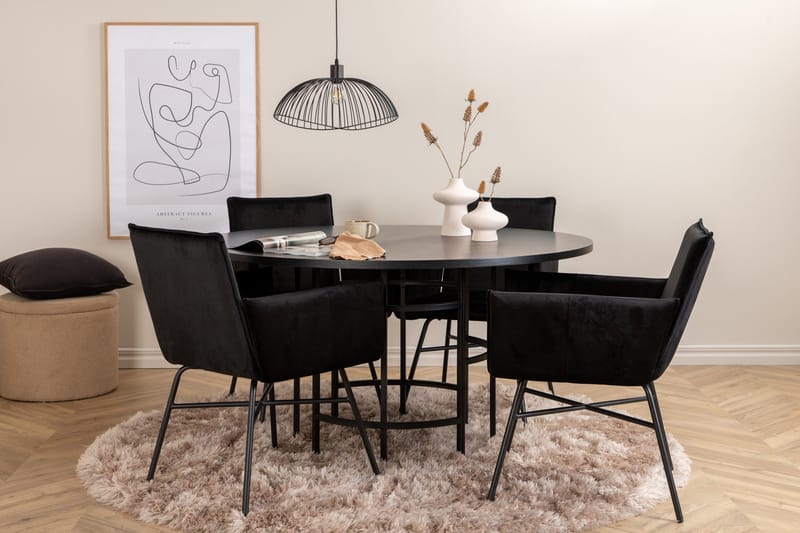 Spisegruppe Möbelfashion Copenhagen spisegruppe 140 cm rund med 4 Petra-stoler Svart - Møbler - Bord - Spisegruppe