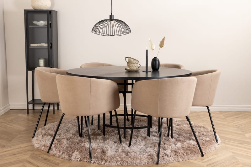 Spisegruppe Möbelfashion Copenhagen spisegruppe 140 cm rund med 6 Berit-stoler Beige/Svart - Møbler - Bord - Spisegruppe
