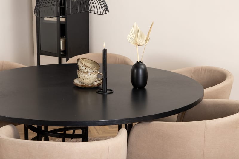 Spisegruppe Möbelfashion Copenhagen spisegruppe 140 cm rund med 6 Berit-stoler Beige/Svart - Møbler - Bord - Spisegruppe
