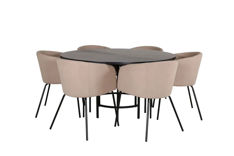 Spisegruppe Möbelfashion Copenhagen spisegruppe 140 cm rund med 6 Berit-stoler Beige/Svart