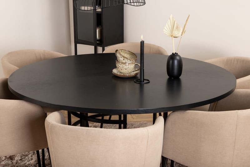 Spisegruppe Möbelfashion Copenhagen spisegruppe 140 cm rund med 6 Berit-stoler Beige/Svart - Møbler - Bord - Spisegruppe