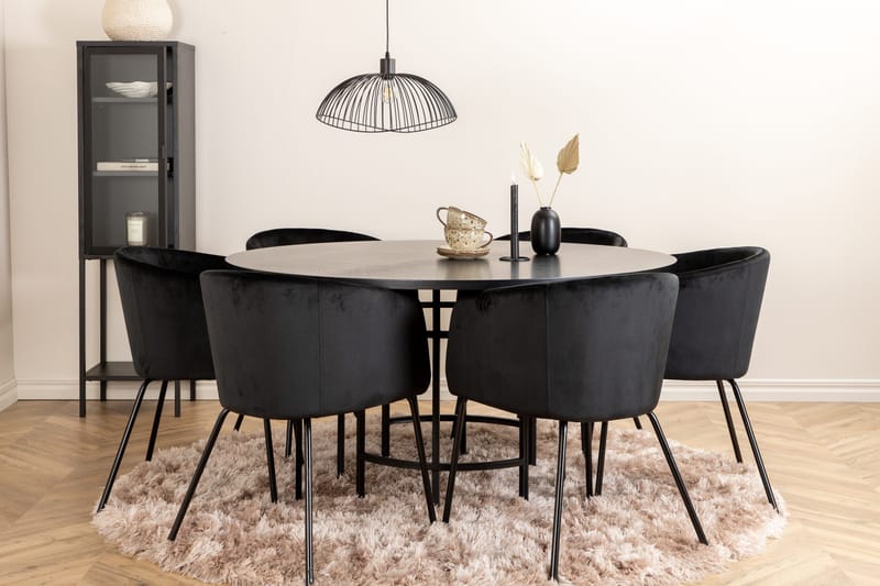 Spisegruppe Möbelfashion Copenhagen spisegruppe 140 cm rund med 6 Berit-stoler Svart - Møbler - Bord - Spisegruppe