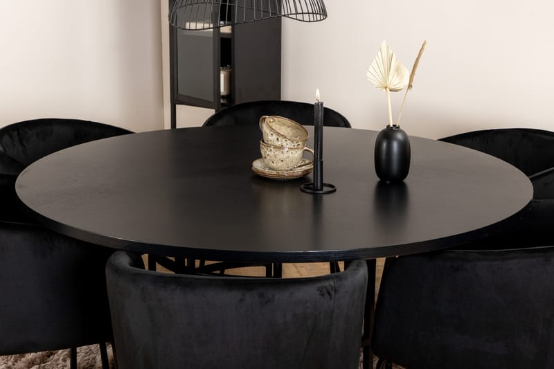Spisegruppe Möbelfashion Copenhagen spisegruppe 140 cm rund med 6 Berit-stoler Svart - Møbler - Bord - Spisegruppe
