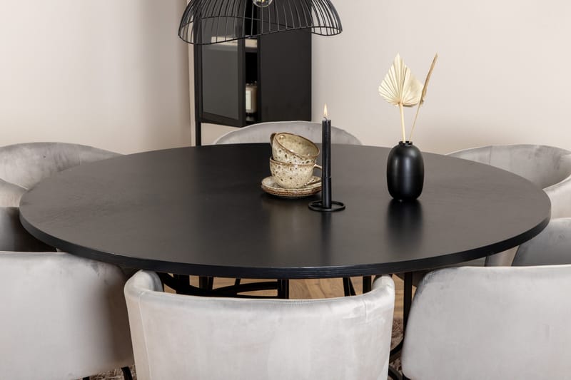 Spisegruppe Möbelfashion Copenhagen spisegruppe 140 cm rund med 6 Berit-stoler Svart/Lys grå - Møbler - Bord - Spisegruppe