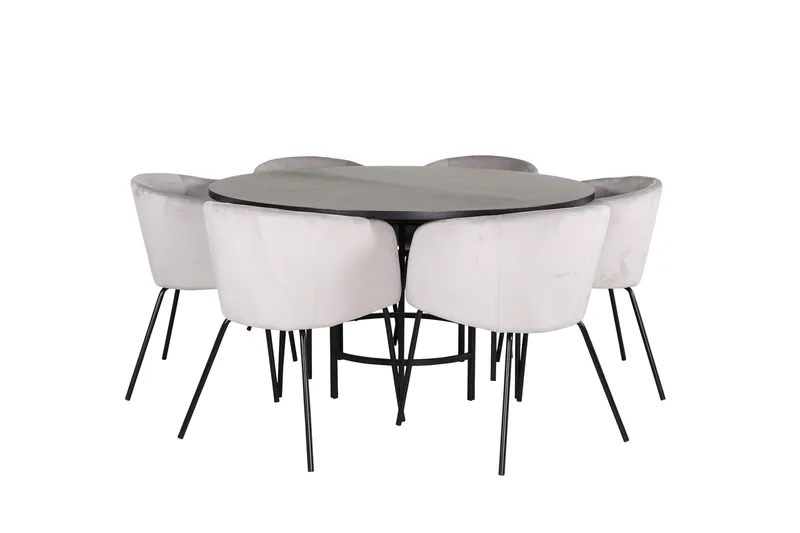 Spisegruppe Möbelfashion Copenhagen spisegruppe 140 cm rund med 6 Berit-stoler Svart/Lys grå