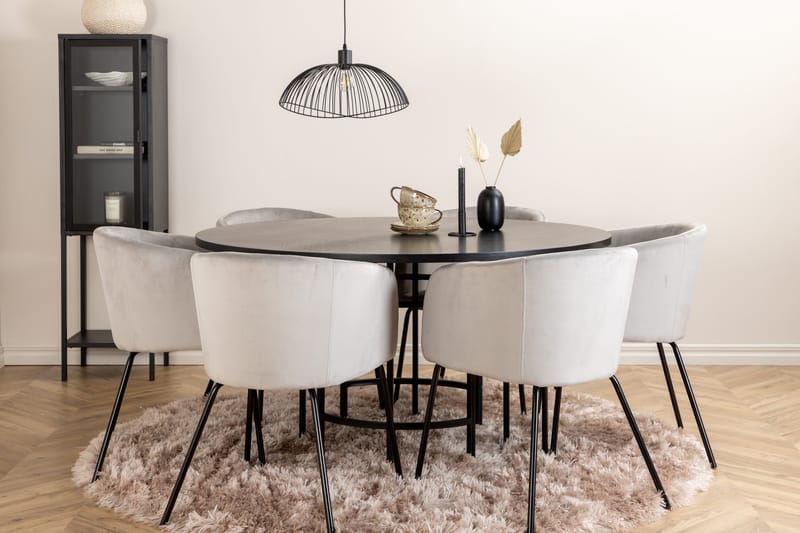 Spisegruppe Möbelfashion Copenhagen spisegruppe 140 cm rund med 6 Berit-stoler Svart/Lys grå - Møbler - Bord - Spisegruppe