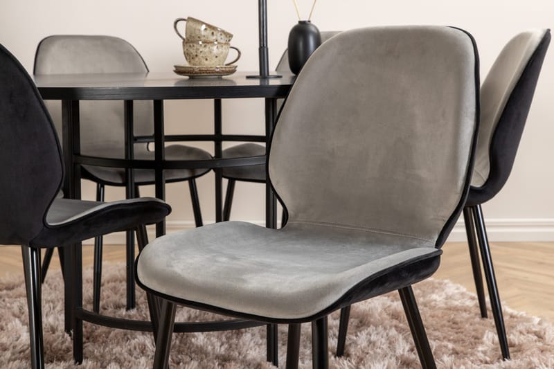 Spisegruppe Möbelfashion Copenhagen spisegruppe 140 cm rund med 6 Emma-stoler Svart/Lys grå - Møbler - Bord - Spisegruppe