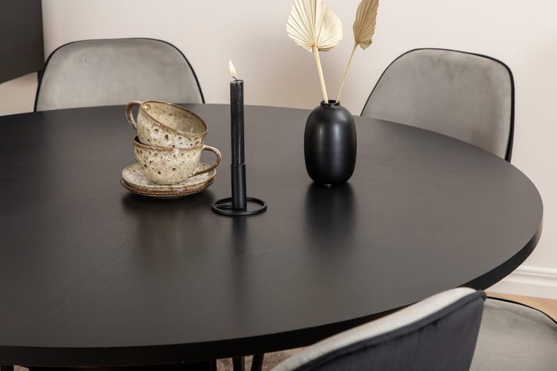 Spisegruppe Möbelfashion Copenhagen spisegruppe 140 cm rund med 6 Emma-stoler Svart/Lys grå - Møbler - Bord - Spisegruppe