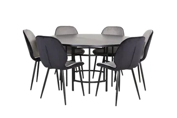 Spisegruppe Möbelfashion Copenhagen spisegruppe 140 cm rund med 6 Emma-stoler Svart/Lys grå - Møbler - Bord - Spisegruppe