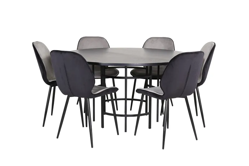 Spisegruppe Möbelfashion Copenhagen spisegruppe 140 cm rund med 6 Emma-stoler Svart/Lys grå