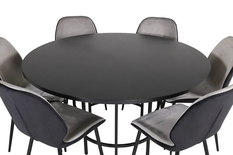 Spisegruppe Möbelfashion Copenhagen spisegruppe 140 cm rund med 6 Emma-stoler Svart/Lys grå - Møbler - Bord - Spisegruppe