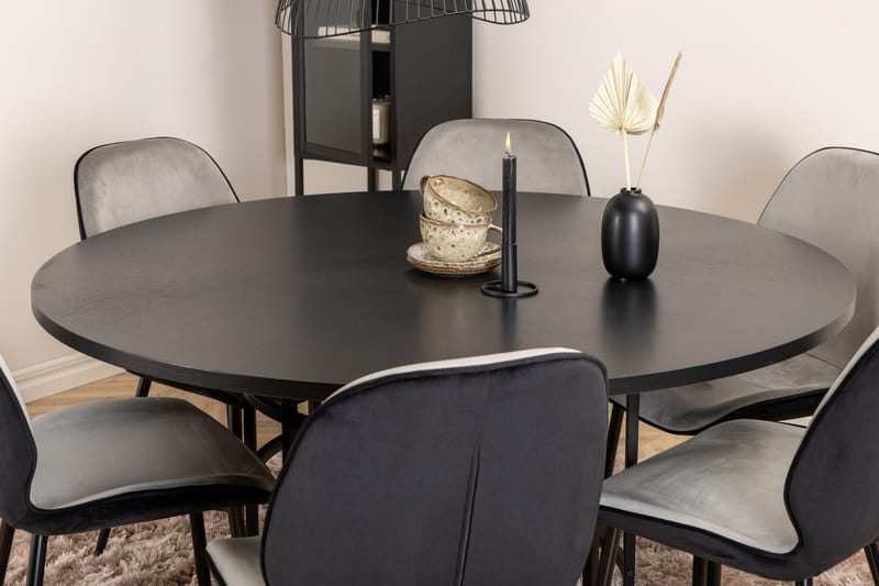 Spisegruppe Möbelfashion Copenhagen spisegruppe 140 cm rund med 6 Emma-stoler Svart/Lys grå - Møbler - Bord - Spisegruppe