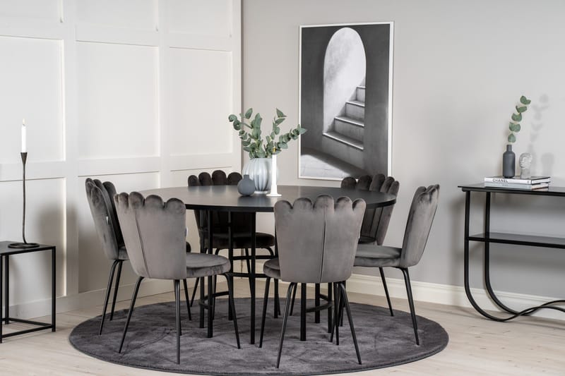 Spisegruppe Möbelfashion Copenhagen spisegruppe 140 cm rund med 6 Limhamn-stoler Svart/grå - Møbler - Bord - Spisegruppe