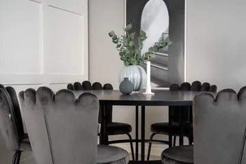 Spisegruppe Möbelfashion Copenhagen spisegruppe 140 cm rund med 6 Limhamn-stoler Svart/grå - Møbler - Bord - Spisegruppe
