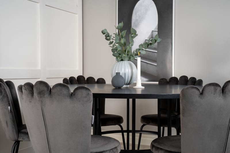 Spisegruppe Möbelfashion Copenhagen spisegruppe 140 cm rund med 6 Limhamn-stoler Svart/grå - Møbler - Bord - Spisegruppe