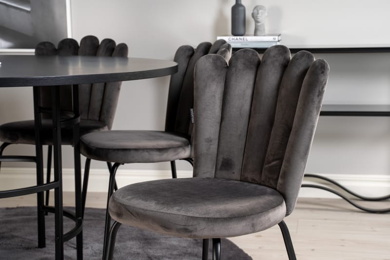 Spisegruppe Möbelfashion Copenhagen spisegruppe 140 cm rund med 6 Limhamn-stoler Svart/grå - Møbler - Bord - Spisegruppe