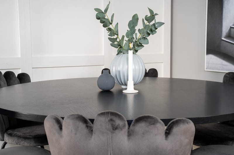 Spisegruppe Möbelfashion Copenhagen spisegruppe 140 cm rund med 6 Limhamn-stoler Svart/grå - Møbler - Bord - Spisegruppe