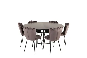 Spisegruppe Möbelfashion Copenhagen spisegruppe 140 cm rund med 6 Limhamn-stoler Svart/grå - Møbler - Bord - Spisegruppe