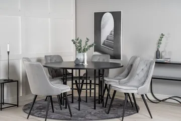 Spisegruppe Möbelfashion Copenhagen spisegruppe 140 cm rund med 6 Velvet Deluxe-stoler Svart/Lys grå - Møbler - Bord - Spisegruppe