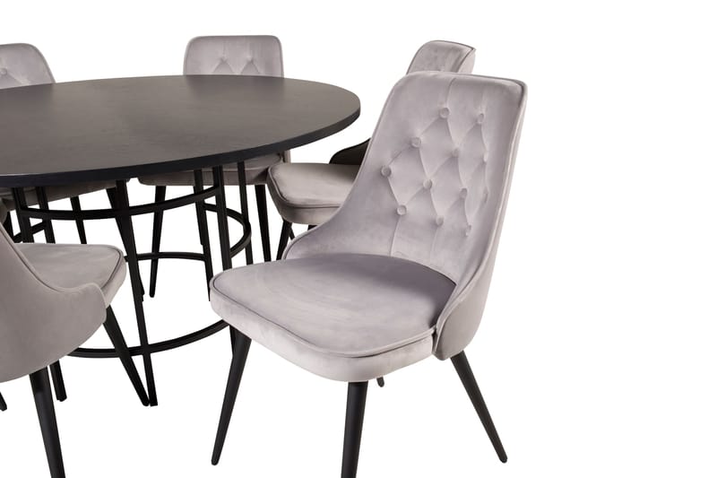 Spisegruppe Möbelfashion Copenhagen spisegruppe 140 cm rund med 6 Velvet Deluxe-stoler Svart/Lys grå - Møbler - Bord - Spisegruppe