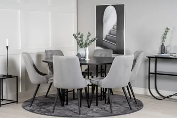 Spisegruppe Möbelfashion Copenhagen spisegruppe 140 cm rund med 6 Velvet Deluxe-stoler Svart/Lys grå - Møbler - Bord - Spisegruppe