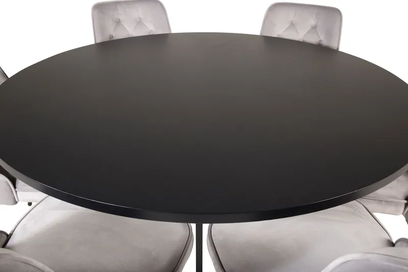 Spisegruppe Möbelfashion Copenhagen spisegruppe 140 cm rund med 6 Velvet Deluxe-stoler Svart/Lys grå - Møbler - Bord - Spisegruppe