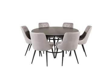 Spisegruppe Möbelfashion Copenhagen spisegruppe 140 cm rund med 6 Velvet Deluxe-stoler Svart/Lys grå - Møbler - Bord - Spisegruppe
