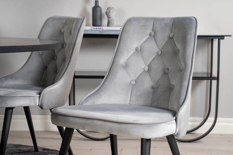 Spisegruppe Möbelfashion Copenhagen spisegruppe 140 cm rund med 6 Velvet Deluxe-stoler Svart/Lys grå - Møbler - Bord - Spisegruppe