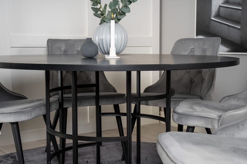Spisegruppe Möbelfashion Copenhagen spisegruppe 140 cm rund med 6 Velvet Deluxe-stoler Svart/Lys grå - Møbler - Bord - Spisegruppe